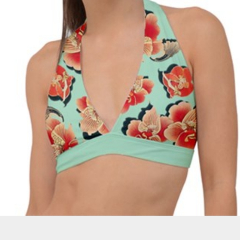 Bathung suit low plunge halter top